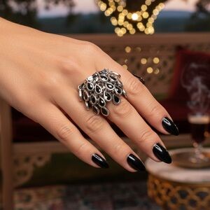 MICHAEL VALITUTTI Gems en Vogue Sterling Silver Black Spinel Shaker Ring Size 8